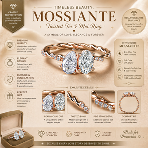Anillo de compromiso de oro rosa con pavé retorcido y diamantes de moissanita de corte pera y ovalado de 1 quilate |   Anillo de novia único con doble piedra - Product Image 6