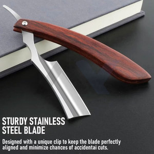 Lames de rasoir droites de haute qualité en acier inoxydable, manche pliable en bois pour barbier, rasoir pour barbe et cheveux, logo personnalisé réglable - Product Image 2