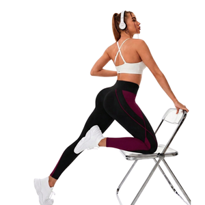 Women's Mid Waist Knitted Seamless Sports Leggings Stretch Yoga Pants <b>Tummy</b> <b>Control</b> Workout Running Gym Fitness Pocket - Product Image 5