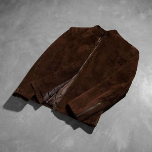 Brown <b>Suede</b> Bomber <b>Jacket</b> Full Sleeve Stand Collar Zipper Closure Autumn Regular Fit Solid Color Men's <b>Jacket</b> - Product Image 6