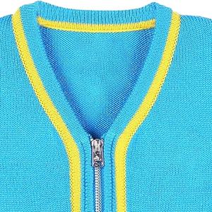 Men's Blue V-Neck Thick Wool Blend <b>Cardigan</b> <b>Sweater</b> with Yellow Trim Full Sleeve Winter Style for University - Product Image 3