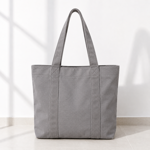 Sac fourre-tout en toile grise avec logo personnalisé, sac à bandoulière pour le shopping, sac de transport réutilisable en coton pour la promotion en détail - Product Image 1