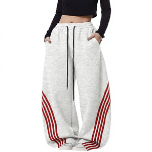 Pantalon de jogging droit rayé personnalisé pour femme, conception anti-boulochage respirante avec cordon de serrage, modèle ODM sur mesure - Product Image 2
