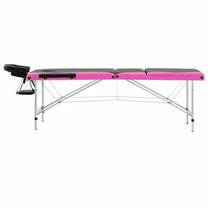 Table de massage pliable en aluminium à 3 zones, noire et rose, pour la relaxation et le confort - Product Image 3