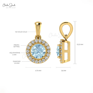 จี้พลอยอะความารีนทรงกลม 4 ด้าน พร้อมเพชรล้อมทองคำ 14k ลดราคาพิเศษ ของขวัญสุดเพอร์เฟคสำหรับวันครบรอบ - Product Image 4