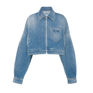 Custom wholesale Women's <b>Cropped</b> Organic <b>Denim</b> <b>Jacket</b> Oversized Casual Streetwear OEM Fashion Premium Outerwear Private label - Product Image 1