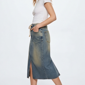 New Summer Women's Denim <b>Knee</b> Length Skirts Fashion Jeans Long Skirt Women American Denim Jeans Skirts Ladies - Product Image 5