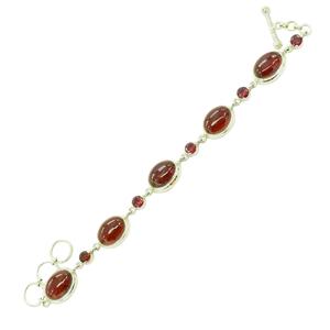 100% Pure Solid 925 Sterling Silver Garnet Cubic Zirconia Oval Stones <b>Bracelet</b> Bezel Set Chain Link Classic Women's Fine Jewelry - Product Image 4