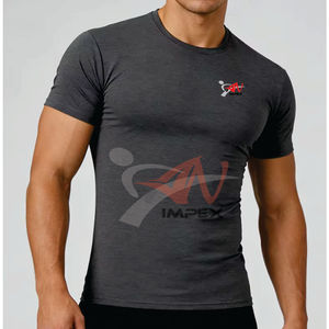 T-shirt de sport pour homme à manches courtes, coupe ajustée, séchage rapide, en polyester, col rond, uni, personnalisable avec logo, pour la course et la gym - Product Image 2