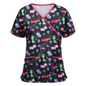 Blusa de Mujer Vintage con Cuello en V, Manga Corta, Estampado Floral, Tejida, con Bolsillos, de Poliéster, Informal, Transpirable, para Trabajo - Product Image 5