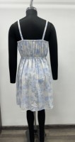 Robe midi plissée bleue à fleurs pour femme, 100 % coton respirant, décontractée, printemps-été, taille naturelle, coupe trapèze, avec poches