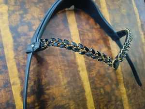 Élégante muserolle noire en cuir véritable anglais avec pierres facettées pour l'équitation western CB-96 - Product Image 1