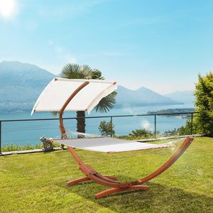 "Extra Wide 2 Person Arc <b>Hammock</b> with Canopy & Steel Stand for Backyard Relaxation" - Product Image 2