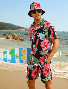 เสื้อเชิ้ตฮาวายพิมพ์ลายทรอปิคอลแบบซับลิเมชั่นสั่งทำพิเศษสำหรับผู้ชาย ชุดเซ็ตสองชิ้นสำหรับฤดูร้อนชายหาด สไตล์แฟชั่นยอดนิยม - Product Image 1