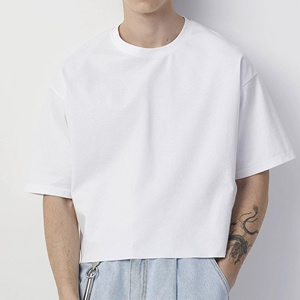 เสื้อยืดทรงบ็อกซ์พิมพ์ลายกราฟิกผ้าฝ้ายโอเวอร์ไซส์ทรงบ็อกซ์ฟิตสำหรับผู้ชาย AI-TS-22 พร้อมโลโก้แบบกำหนดเอง - Product Image 3