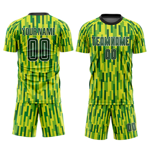 Conjunto de Uniforme de Fútbol Geométrico Verde y Amarillo Personalizado, Sublimado, Transpirable, Unisex, para Adultos, Manga Corta, Cuello Redondo - Product Image 1
