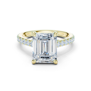 Anillo de Compromiso Art Deco con Moissanita Creada en Laboratorio, Corte Esmeralda, con Banda Pavé, Chapado en Oro de 18K, Acero Inoxidable, Joyería Fina, Regalo - Product Image 1