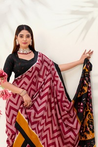 Indian Traditional Zigzag weaves Tussar silk with Digital Print Work Saree for Casual and Festive Partywear Saree for Women Wear - Product Image 6