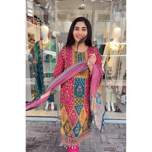 Recién llegado, parte inferior superior de muselina rosa de estilo modesto con espejo impreso Digital Dupatta - Product Image 5