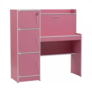 Pink Study <b>Desk</b> with Locking Cabinet Lido Home Office Computer <b>Desk</b> Modern Wood Workstation - Product Image 1