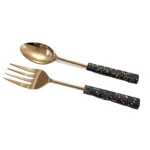 Serveur à salade en acier inoxydable, couleur noire, bois craquelé, poignée de Joint en résine, service à salade décoratif en acier inoxydable perlé - Product Image 5