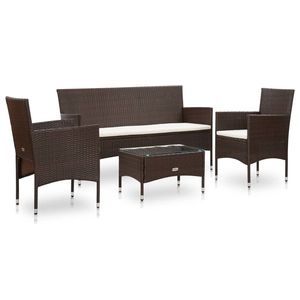 Ensemble de canapé de jardin en rotin PE brun et acier thermolaqué 4 pièces avec verre, meubles d'extérieur élégants - Product Image 1