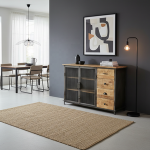 Industrial Metal Wood Sideboard 2 Door 4 Drawer Large Storage Buffet <b>Cabinet</b> <b>Rustic</b> Iron Timber Credenza Antique Home Server - Product Image 2