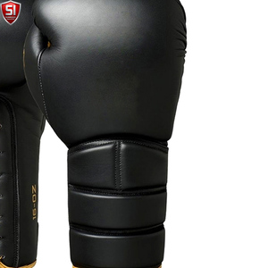 SUMROOS SI-BG-1992 Boxing Gloves Black Gold Cowhide <b>Leather</b> 16-Oz Durable Protective Comfortable Adjustable <b>Wrist</b> <b>Strap</b> Training - Product Image 3