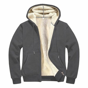 High Quality Women's Hooded Custom Sherpa Lined Cotton Fleece Zip Up Hoodies Winter Warm Plain Grey Fur <b>Jacket</b> Sweatshirt OEM - Product Image 1