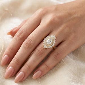 แหวนหมั้นเพชรทรงรี Snowflake 1.50 กะรัต เพชรเลี้ยงในห้องปฏิบัติการ ทองคำแท้ 10k 14k 18k ดีไซน์วงแหวนซ่อนแบบ Halo แหวนแต่งงานสั่งทำพิเศษ เครื่องประดับผู้หญิงชั้นดี - Product Image 6