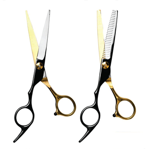 Kit de ciseaux de barbier professionnels en acier inoxydable pour droitiers, pliables et légers, avec design noir et or - Product Image 1