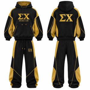 Ensemble de survêtement Sigma Chi noir et or avec lettres grecques, sweat à capuche et pantalon long, tenue décontractée - Product Image 1