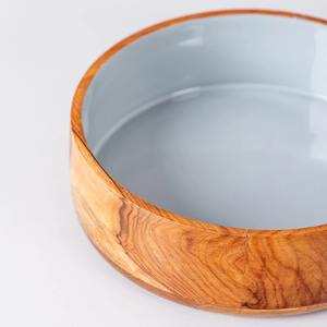 Nouveau design, bol de service plat en émail blanc fait main et petits bols de service en bois de manguier naturel pour les fêtes - Product Image 5