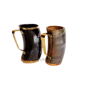 Top vente médiévale Viking tasse artisanat naturel écologique corne de buffle poli vache boeuf poignée en métal pour les festivals de noël - Product Image 3