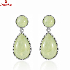 Customized party jewellery 925 sterling silver prehnite gemstone tear drop <b>earrings</b> jewelry women - Product Image 2