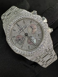 Reloj cronógrafo octogonal con incrustaciones de diamantes, 44 mm, analógico, de cuarzo, unisex, de lujo, con correa de acero inoxidable y cierre desplegable. - Product Image 1