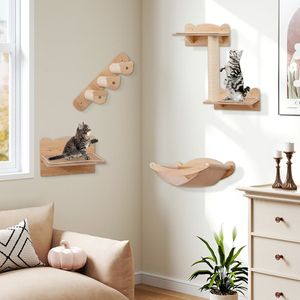 Juego de 4 Muebles de Pared para Gatos con Árbol para Gatos de 2 Niveles y Percha, Incluye Hamaca y Rascador de Calidad - Product Image 4