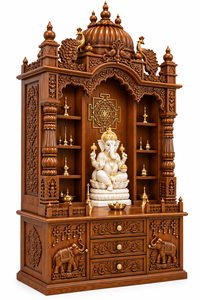 Traditional Royal Teak <b>Temple</b> with 3Arch Jharokha & Storage Drawers Handcrafted <b>Wooden</b> Pooja Mandir for Home Hindu Pooja Ghar uk - Product Image 3