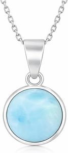Larimar Pendant Necklace Round Shape 925 Sterling Silver Natural Gemstone Jewelry <b>Gift</b> for Women Wholesale Supplier - Product Image 6