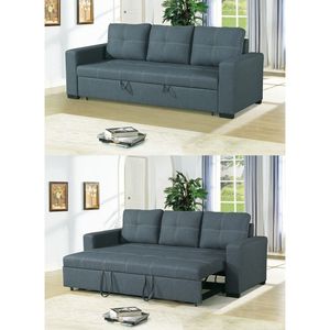 Divano Convertibile Blu Grigio in Polifibra con Letto Estraibile HS00 F6532 - Product Image 6