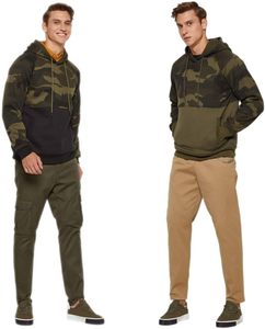 Sweat à capuche patchwork camouflage en gros - Pull raglan vert olive - Sweat-shirt polaire streetwear - Product Image 4