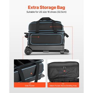 Borsa per 2 Palle da Bowling con Ruote e Scomparto Separato per Scarpe (fino alla Taglia 16 US) Realizzata in Plastica Resistente - Product Image 5