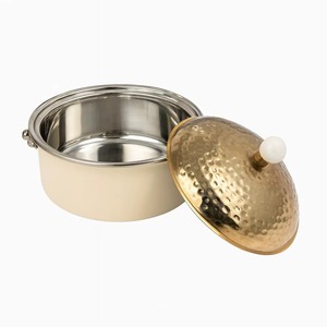 Cacerola Redonda Dorada con Tapa, Acabado Pulido, Estilo Glamuroso, Asas de Aleación de Zinc, Tapa de Acero Inoxidable - Product Image 5