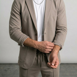 Men’s <b>Stretch</b> Suit <b>Machine</b> Washable Unstructured Blazer Relaxed Tapered Pants Casual Business Travel Suit - Product Image 4