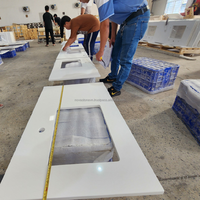 Projet résidentiel variable à résistance aux taches ornée sur mesure Maison en pierre de quartz artificiel blanc pur îlot de cuisine