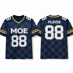 Maillot de football américain bleu nuit à carreaux, personnalisé, respirant, en polyester, pour équipe, tenue sportive tendance - Product Image 2