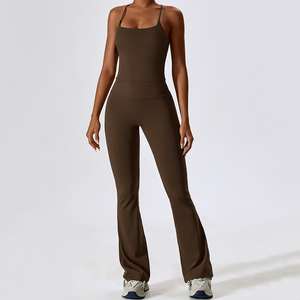 Ensemble de yoga sans couture pour femme, violet uni, avec soutien-gorge de sport dos nu, leggings taille haute et haut court à manches longues, tenue de sport - Product Image 6
