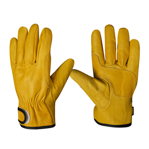 Gants de sécurité en cuir jaune, longueur poignet, non doublés, respirants, style uni, pour usage extérieur, toutes saisons - Product Image 2
