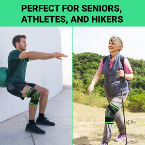 Black Knee Support Sleeve With Green Stitching Elastic Compression <b>Brace</b> For <b>Men</b> Gym Training - Product Image 5
