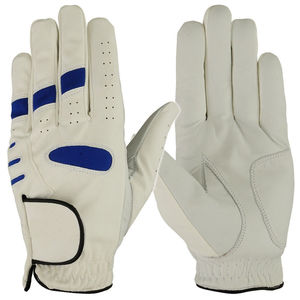 Gants de golf en cuir véritable, design personnalisé, respirants, fabriqués en usine, taille personnalisée, blancs, portés sur la main gauche - Product Image 1